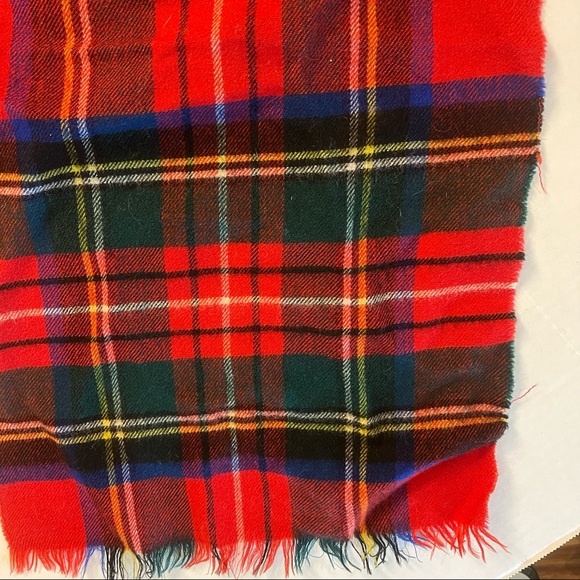 Vintage tartan 100% wool scarf plaid check wrap neck tie fringe Pendleton style - Picture 3 of 5